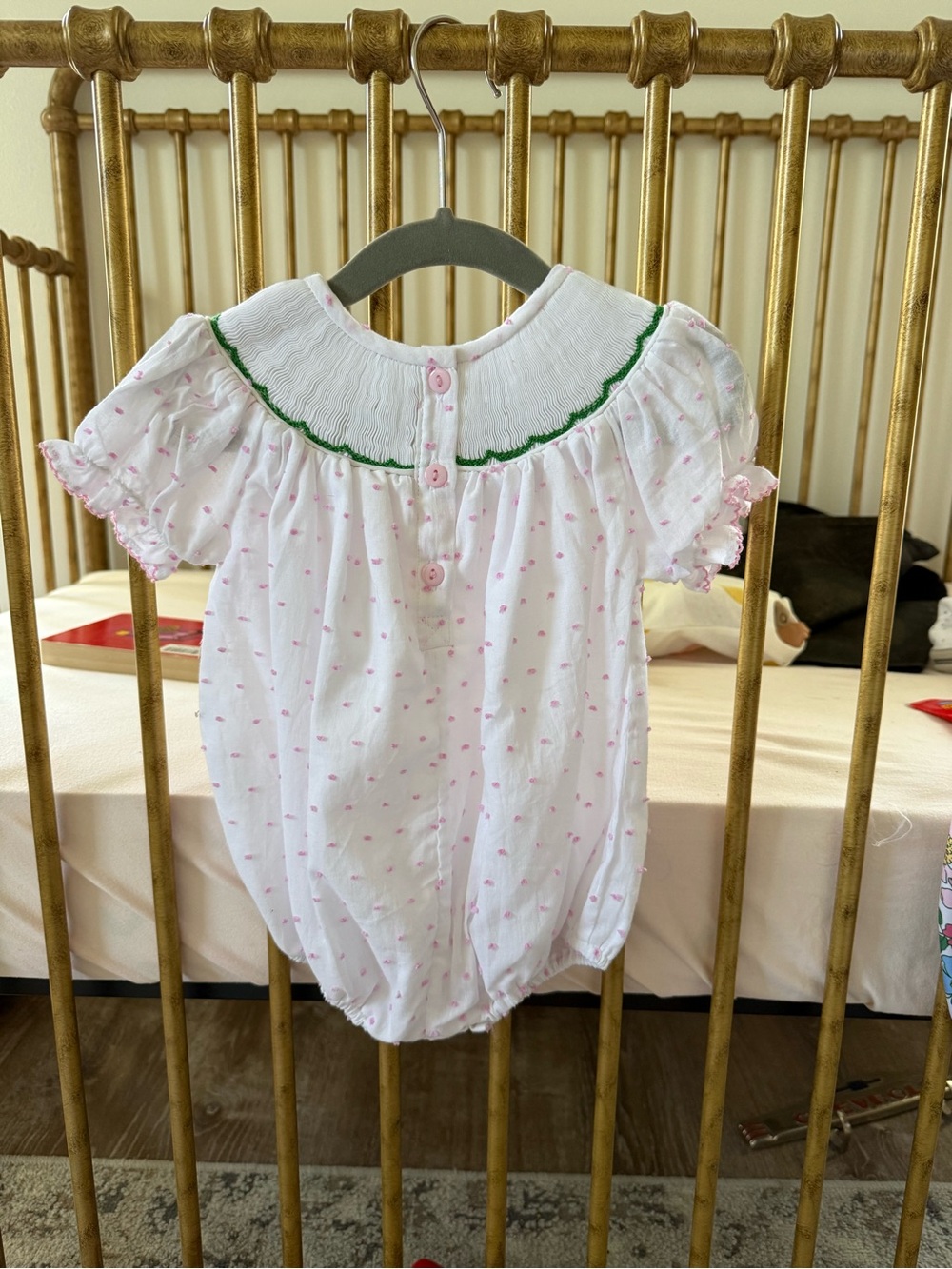Smocked White & Pink Bunny One-Piece Bodysuit - Kids - Picture 2 of 2
